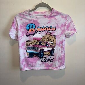 Ford Bronco 1970's Style Cropped Ringer T-shirt Women Size 14 Classic Auto Truck